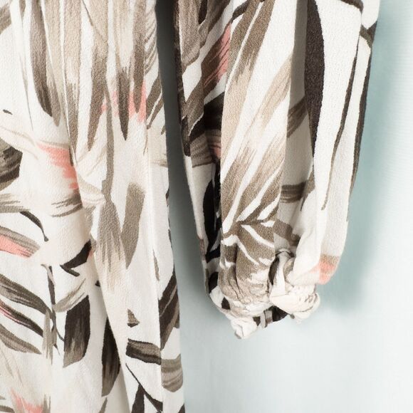 Old Navy Waist Defined Cross Front Crepe Dress Size XL White Palm Print Tropical - Picture 9 of 15